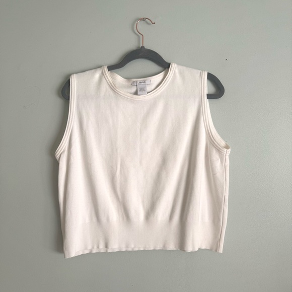 JOAN VASS IVORY WHITE BOXY CROPPED TANK TOP SWEATER , SIZE 3 / XL - Picture 1 of 7